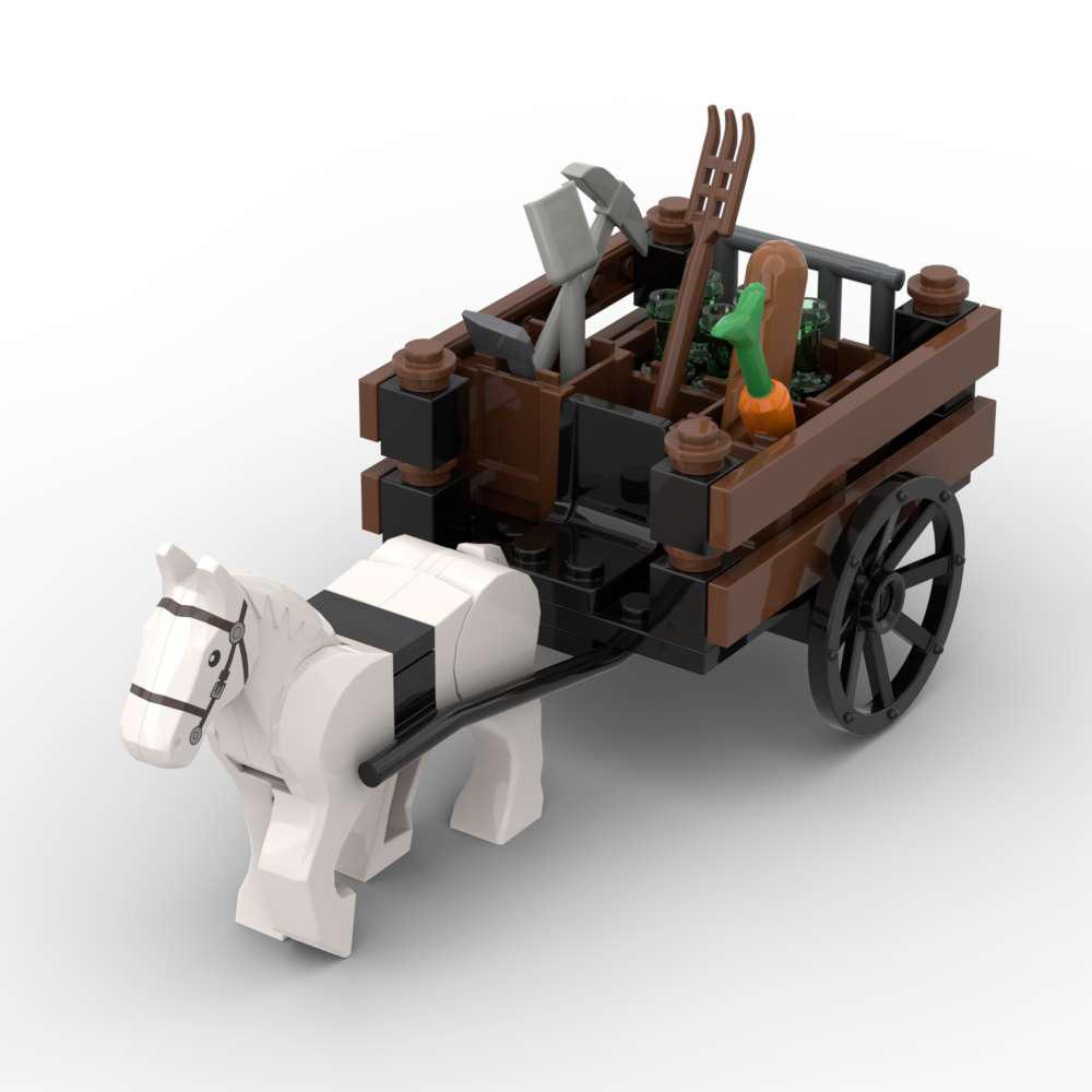Military Buildings Block Small Particles Medieval Carriage City Chariot Transport Vehicle Weapon Collage Toy