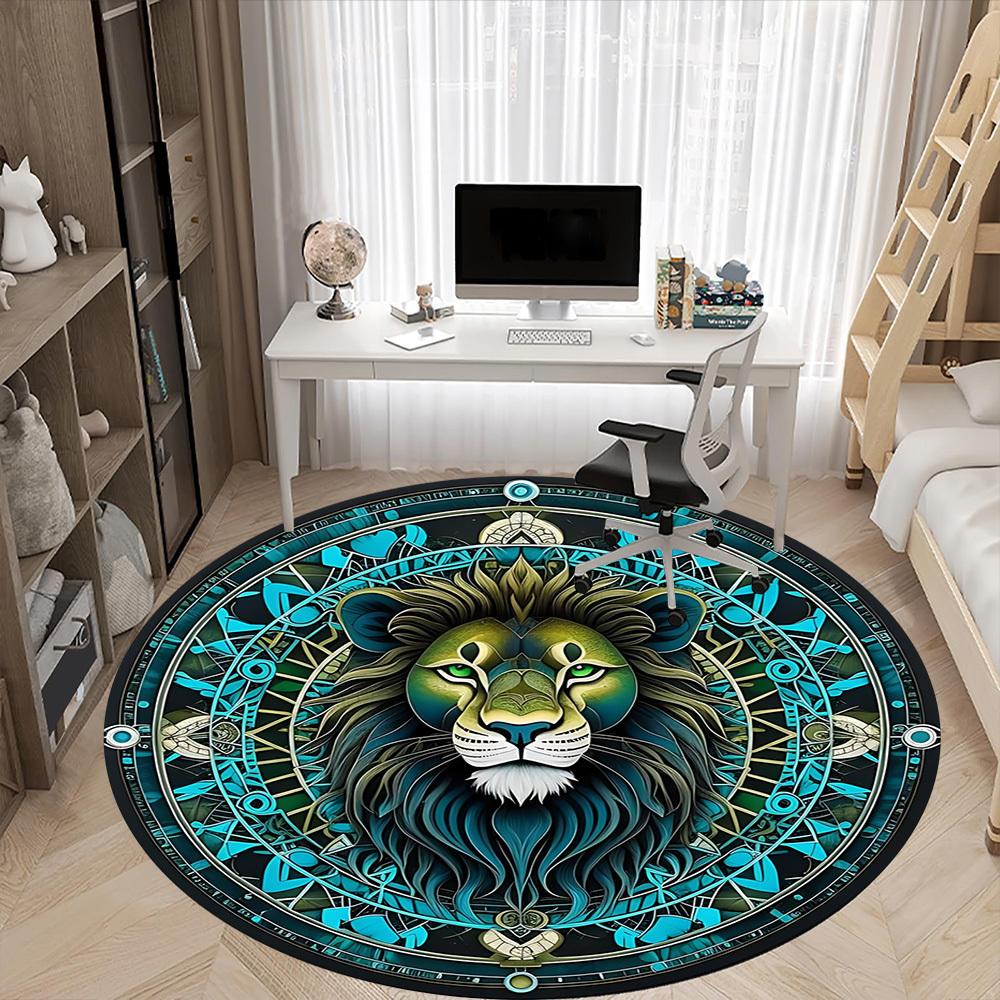 1pc Lion Mandala Artwork Chair Carpet for Office, Soft, Non-Slip Polyester Mat, Office, Entryway, Living Room, Bedroom, yy251207245