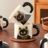 Cat Mug Retro Design Ceramic Water Cup With Lid Gift Box With Souvenir, High-End Cup Cartoon Girl