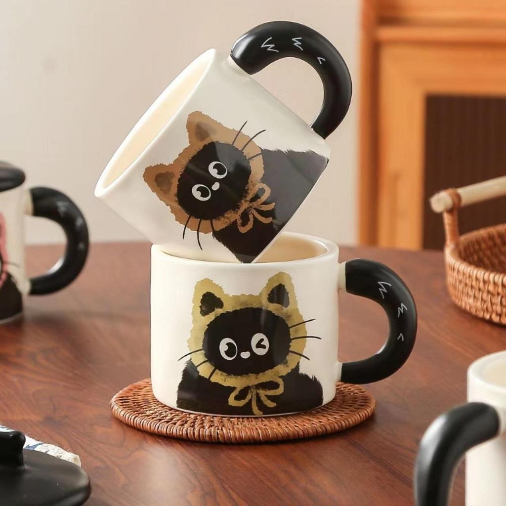 Cat Mug Retro Design Ceramic Water Cup With Lid Gift Box With Souvenir, High-End Cup Cartoon Girl
