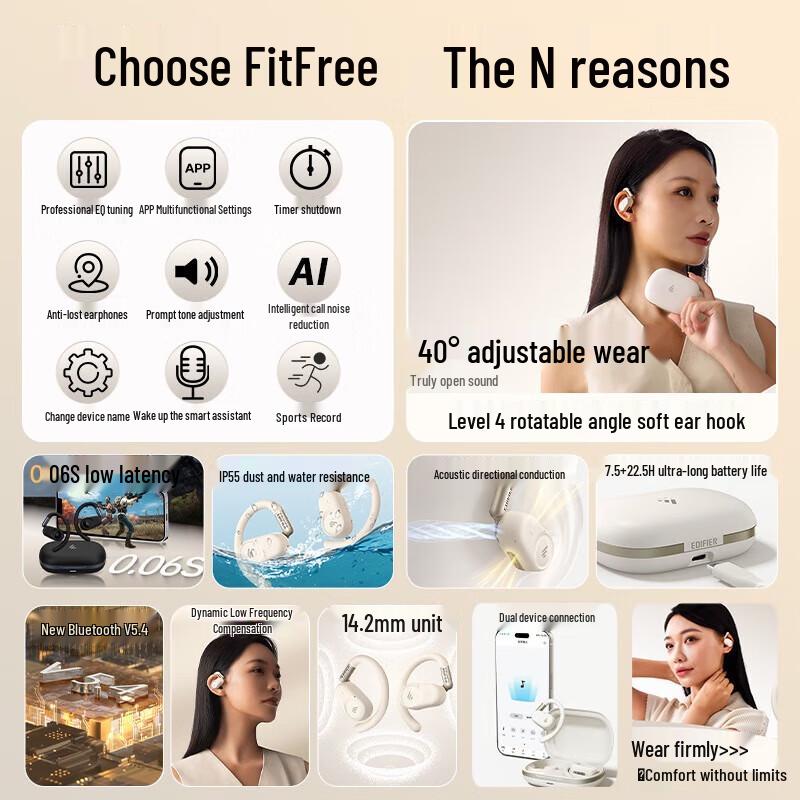 Edifier FitFree Open-Ear Wireless Ear-Hook Headphones