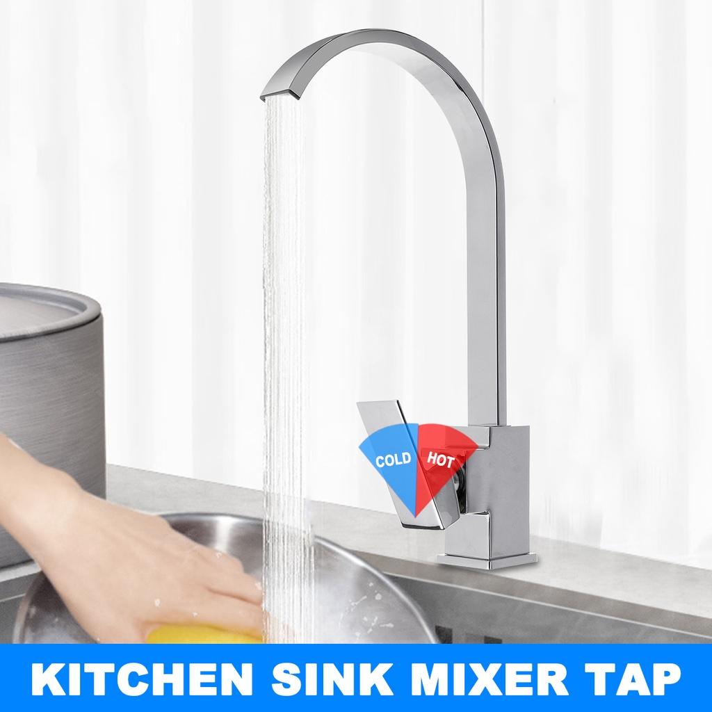 Modern Square Brass Cold & Hot Wster Faucet Swivel Spout Kitchen Sink Taps Basin Sink Mixer Tap 14.1x7.2in
