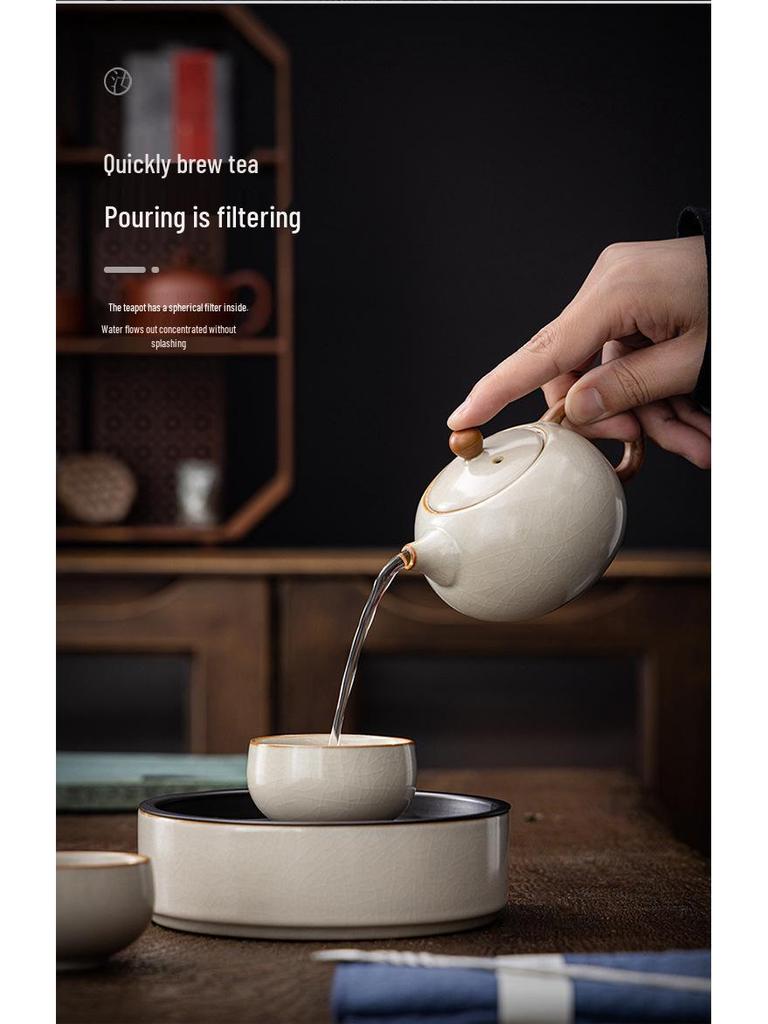 Small Beige Crackle Glaze Ru Ware Xishi Teapot – Ceramic Kung Fu Tea Infuser Set