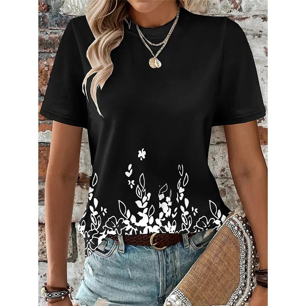 

Жіноча футболка з круглим вирізом і короткими рукавами 2024 року, літній повсякденний верх великого розміру, жіноча верхня футболка в стилі Y2K, принтована картата, з короткими рукавами 2XL