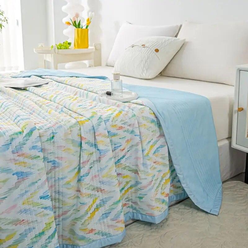 Air Condition Thin Blanket Summer Quilt Cover Cool Summer Cotton Quilt King Size Lace Free Shipping Down Blue Bedding Set Washed