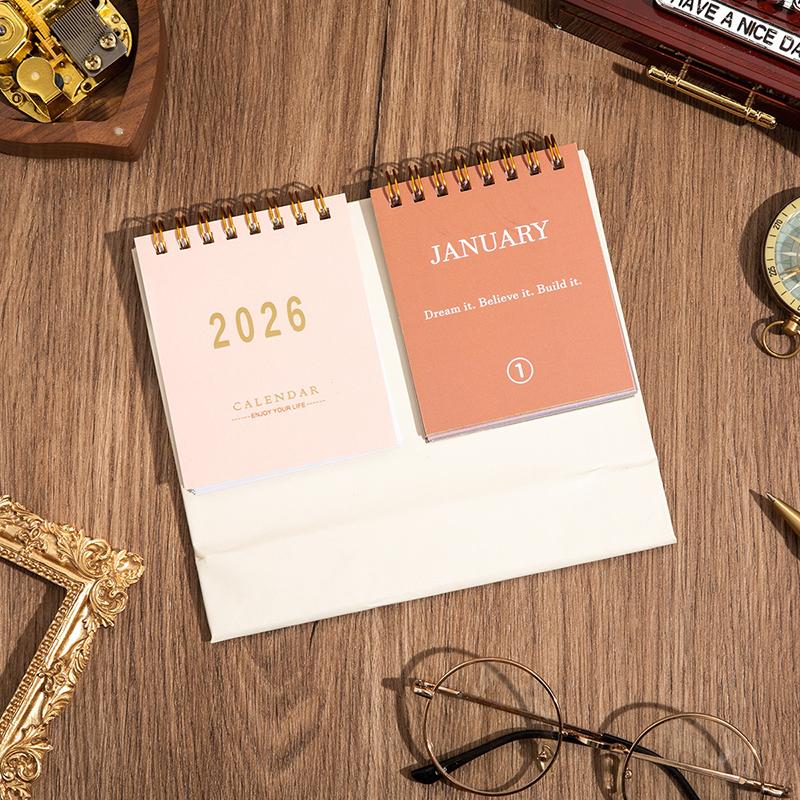 

2026 Desk Calendar Mini Portable Simple English Handmade Desktop Decoration Office Daily Record Study Decor Desk Accessories