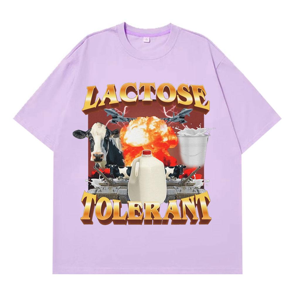 Lactose Tolerant Graphic Print TShirt Mens Vintage Fashion Short Sleeve Tshirts Cotton Casual Cozy Oversized Loose T Shirts