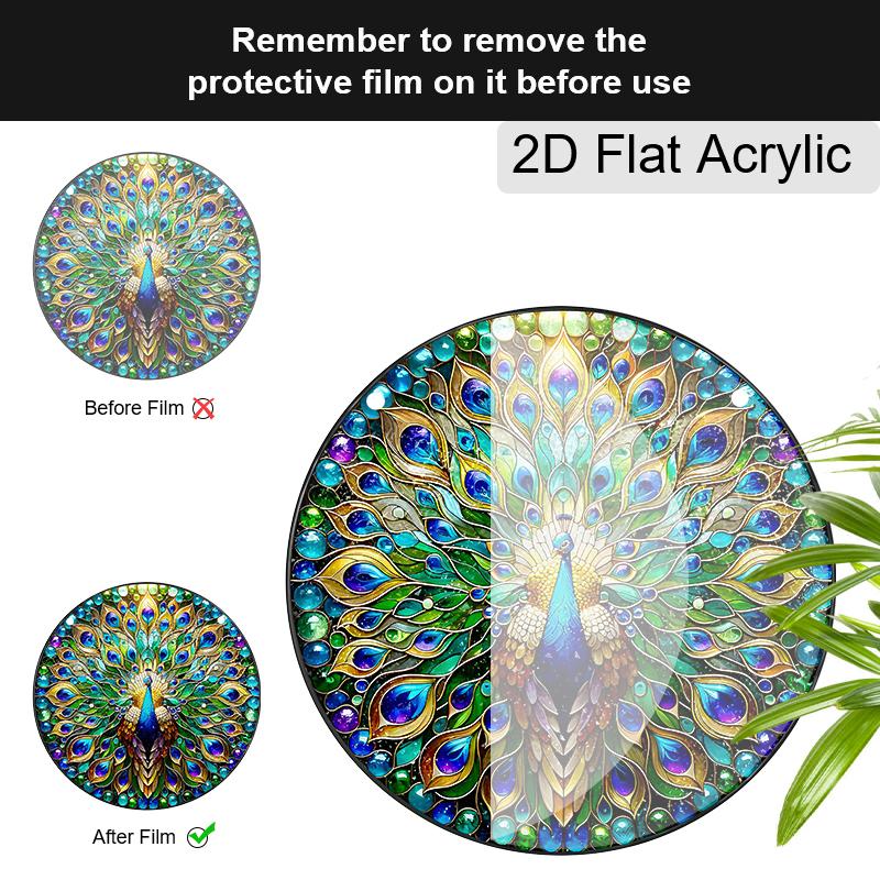 Acrylic Peacock Stained Glass Style Suncatcher, Vibrant Feather Window Hanging Ornament for Art and Animal Lovers