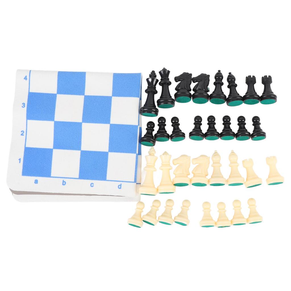 Chess Game Set Plastic 32 Chess Pieces Chessmen with 13.8 Inch PU Leather Blue White Chessboard for Home Travel