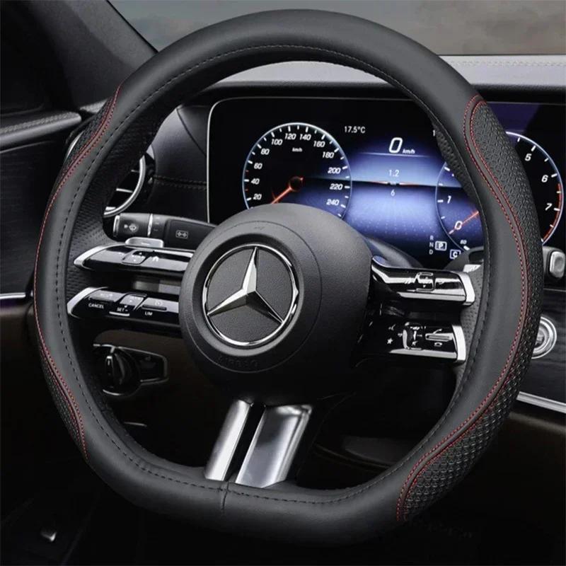 Capa de Volante para Mercedes-Benz Classe B C S E SLK GLB GLC GLE EQC EQE Acessórios para Carro Couro Genuíno Antiderrapante à Prova de Suor mo00