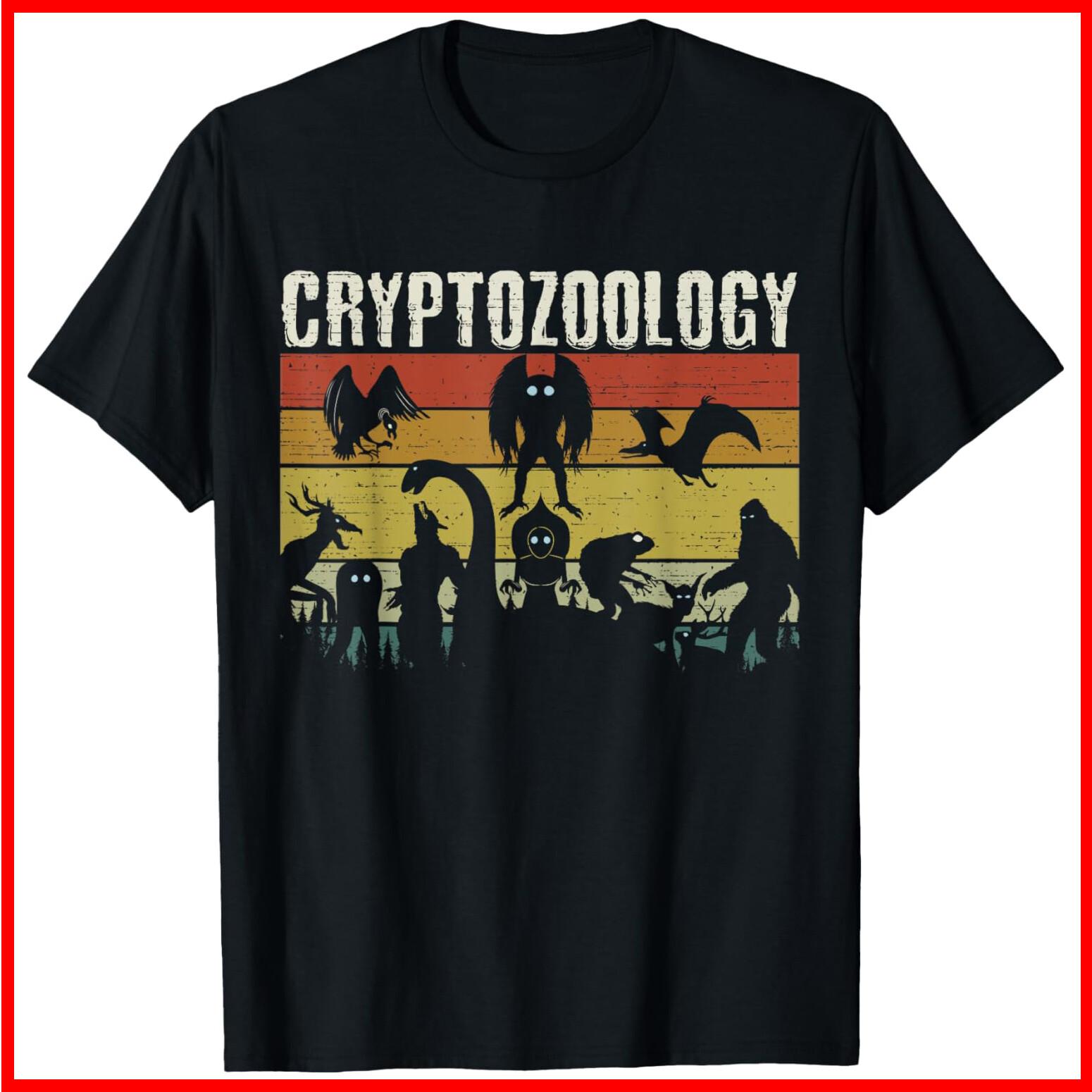 Cute Cryptid Monsters Bigfoot Mothman Dogman Cryptozoology Black Cotton T-Shirt S