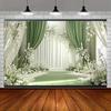 2D Elegant Sage Green Wedding Backdrop White Flower Curtain Party Photo Booth Banner