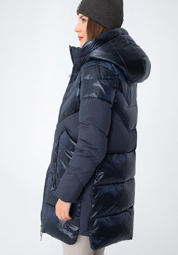 Wittchen Women's Down Coat In Combination Materials With Hood, Navy Blue, Navy Blue Nylon