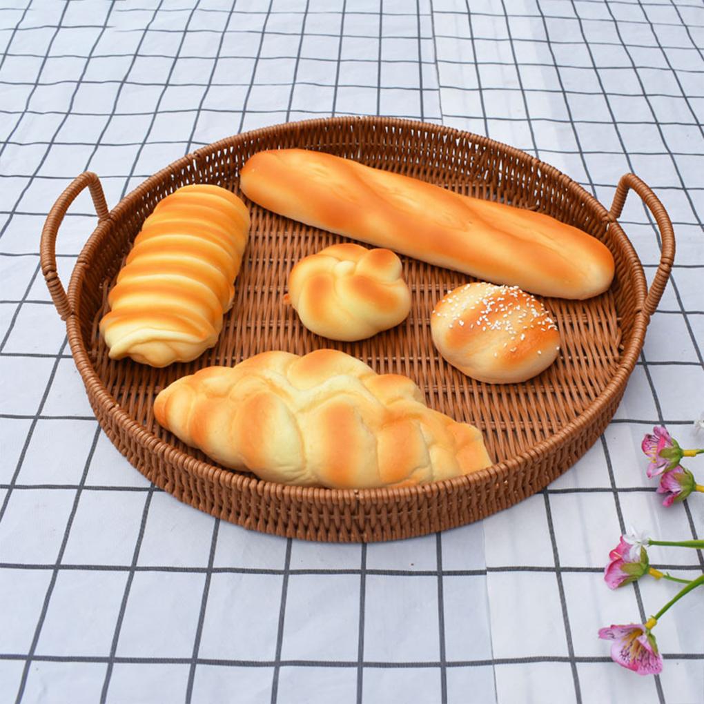 Ručně pletený podnos Kulaté úložné podnosy s rukojetí Lehká mísa na ovoce Přenosný kuchyňský úložný koš pro domácnost