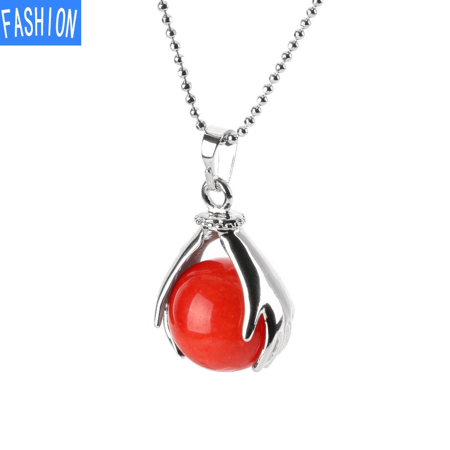 Palm Natural Stone Beads Crystal Pendant Necklace