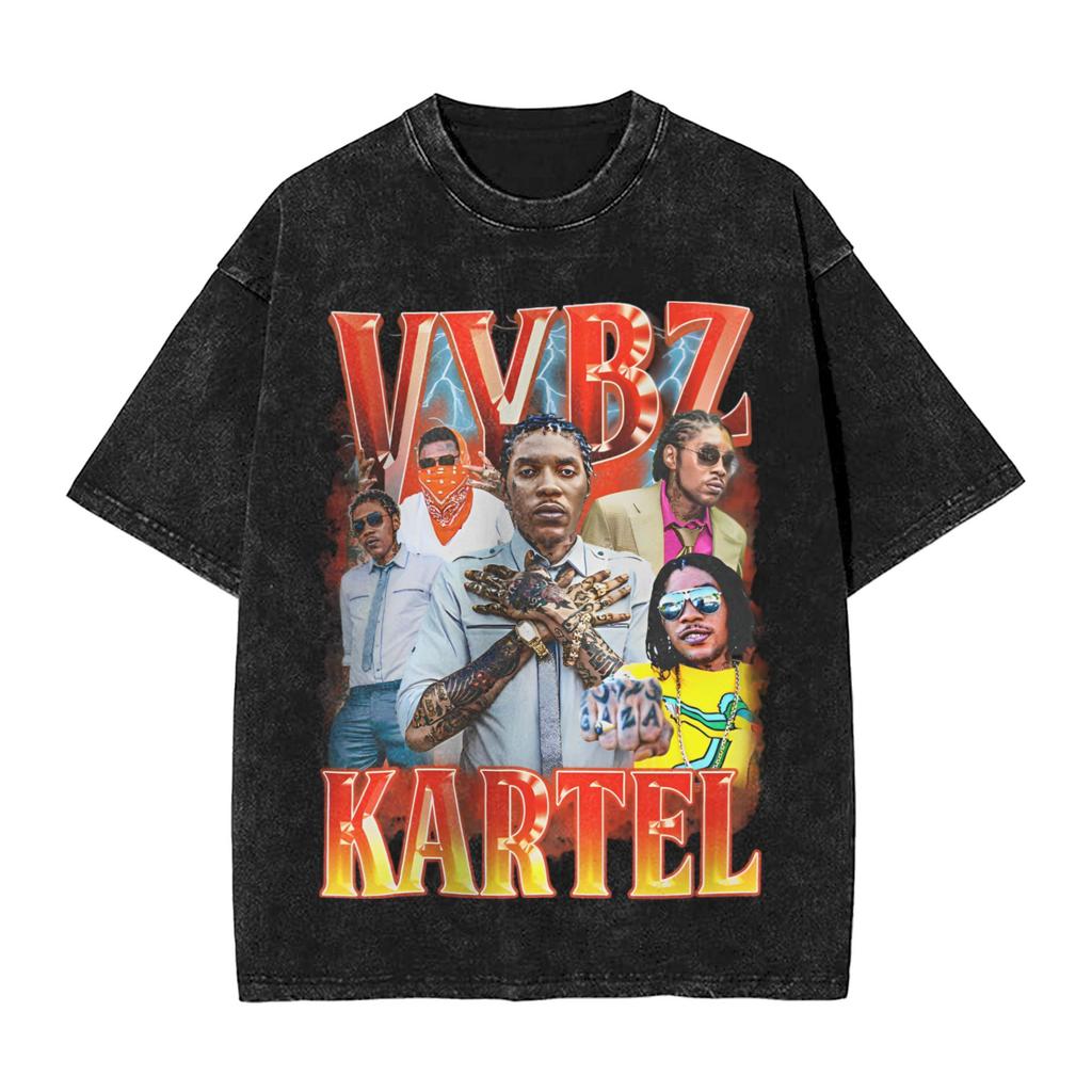 Rapper Vybz Kartel Tour 2025 Magliette da Uomo Lavate Vintage Manica Corta Girocollo Magliette Cotone Regalo di Compleanno Vestiti