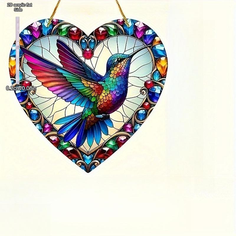 Bohemian Style Hummingbird Heart Catcher - Wall-Mounted Art with Stained Glass Effect, No Electricity Required, Perfect for 11 Festive Occasions, Nurs