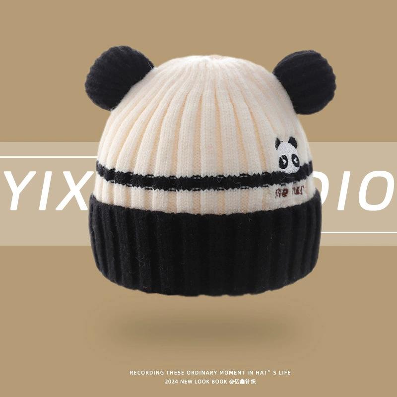 Baby Hat Winter Cute Cartoon Double Ball Wool Hat Boys and Girls Baby Ear Protector Knitted Hat Children's Pullover Hat