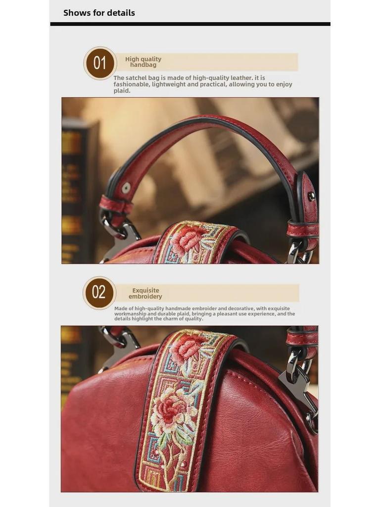 2025 Ethnic Chinese Embroidered Soft Leather Women's Crossbody Bag - New Stylish All-Match Handbag