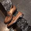 High Quality | 2.5cm British Style Brown Loafers Women's One-pedal Low-heeled Beanie Small Leather Shoes Horse Buckle Single Shoes