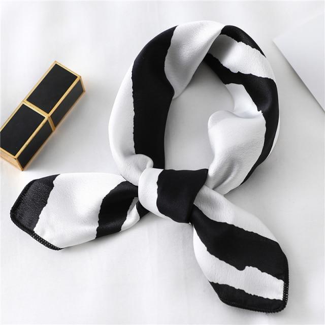 New Silk Scarf Square Women Fashion Dot Plaid Print Neckerchief Ladies Work Scarves Small Winter Foulard Bandana Hair Tie Band EMA