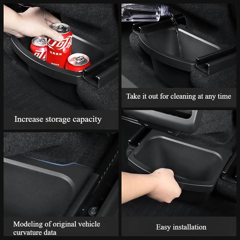For Tesla Model Y Juniper 2025 Rear Seat Storage Box Organizer Center Console Bins Backseat Trash Can Garbage Tray Accessories