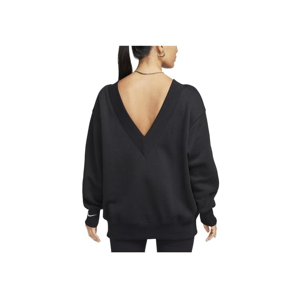 Nike Solid Color Knitted V-Neck Long Sleeve Sweater Women Sweater Black FB8318-010