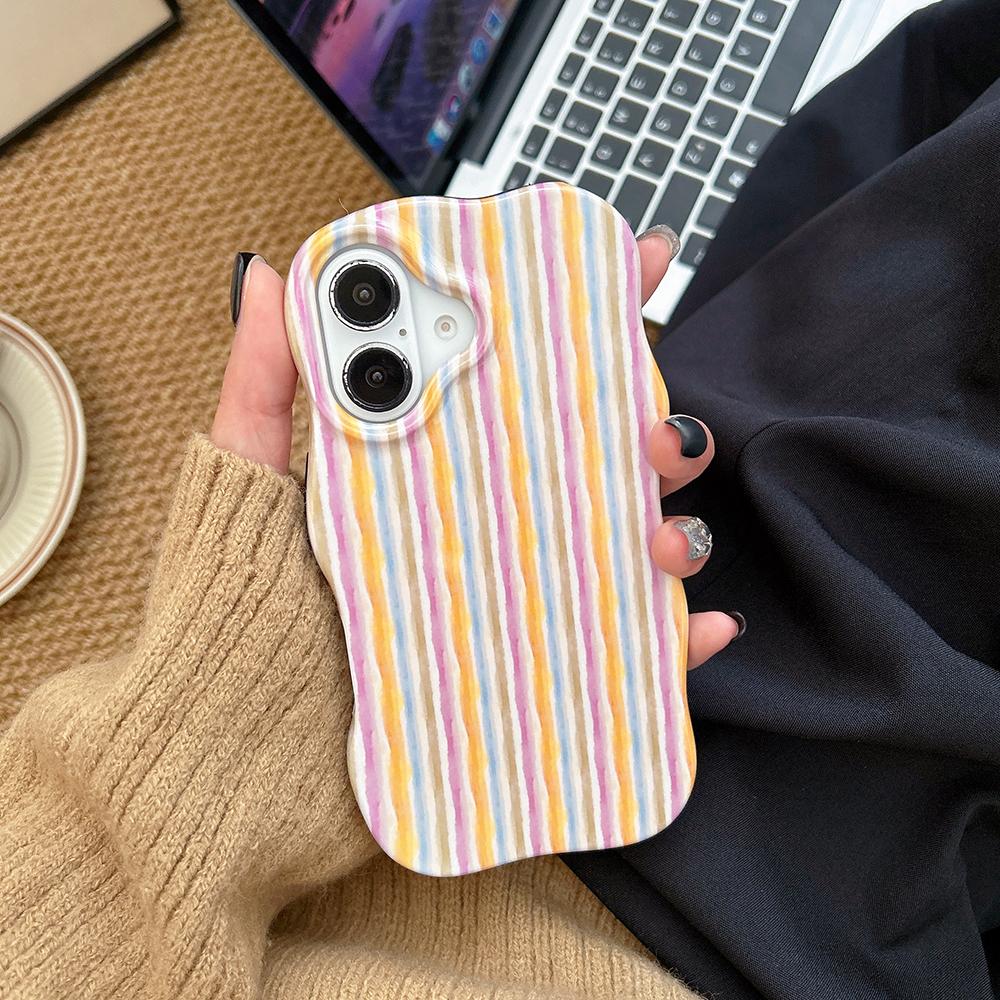 

Fashion 2 in 1 Artistic Stripes Phone Case for iPhone 13 14 15 16 17 Pro Max Wave Edges Comfortable Touch Hard Slim Back Cover iPhone Air