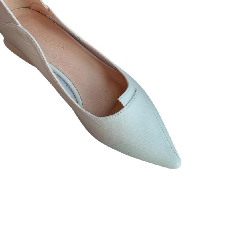 99-Pointed Leather Soft Sole Thick Heel Low Heel Shoes Women's Low Heel Two Wear Single Shoes Women's Fashion