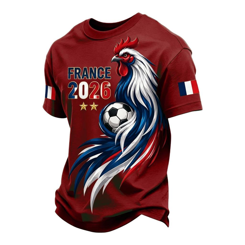 Men's Classic Crew Neck Short Sleeve T-Shirt with France Football Graphic Print Soft Comfortable Fit Casual Wear