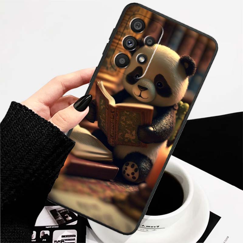 Cartoon Anime Panda Cute Phone Case For Samsung A73 A72 A71 A55 A54 A53 A52 A51 A13 A22 A16 A15 A12 A14 A26 A07 5G Black