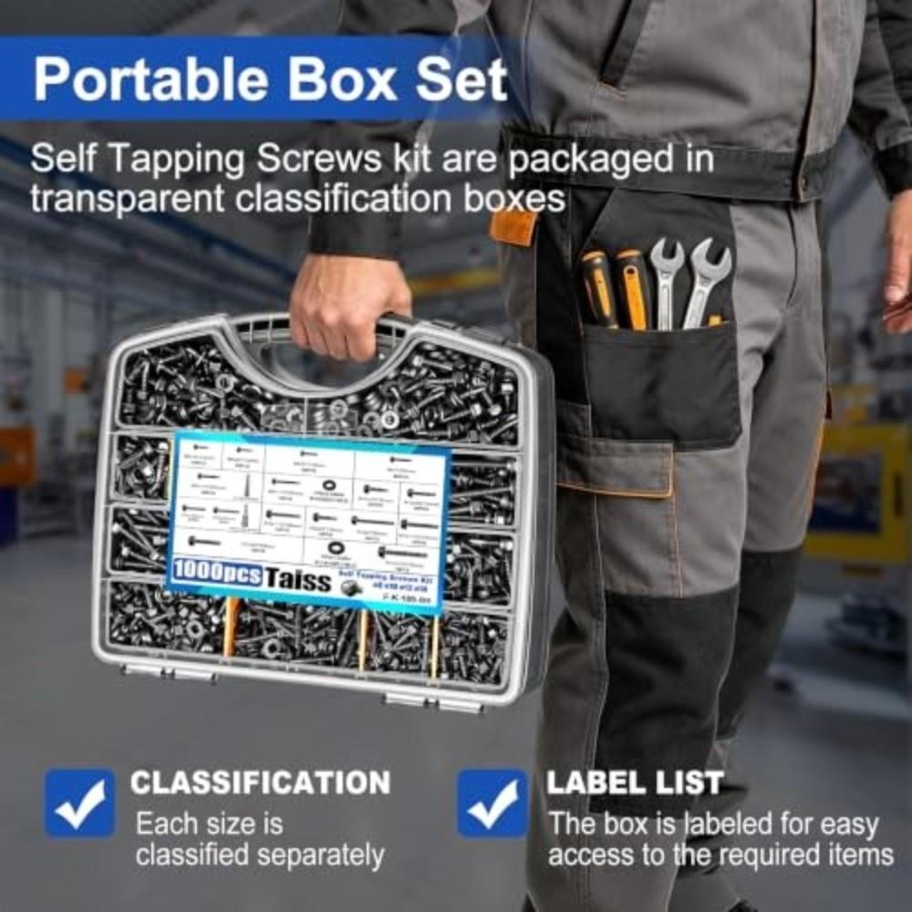 840pcs 410 Stainless Steel Self Drilling Screws Hex Washer Head Hex Nut Washer Kit  For Car