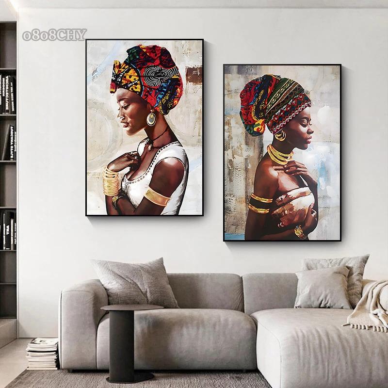 African Woman Abstract Art Canvas Paintings Africane Girl Africa Art Posters and Prints Wall Art Pictures for Living Room Decor