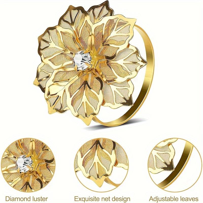 Elegant 4 Pcs Hotel Napkin Rings Metal Petal Napkin Buckle Wedding Tableware Delicate Mouth Cloth Ring for Fine Dining
