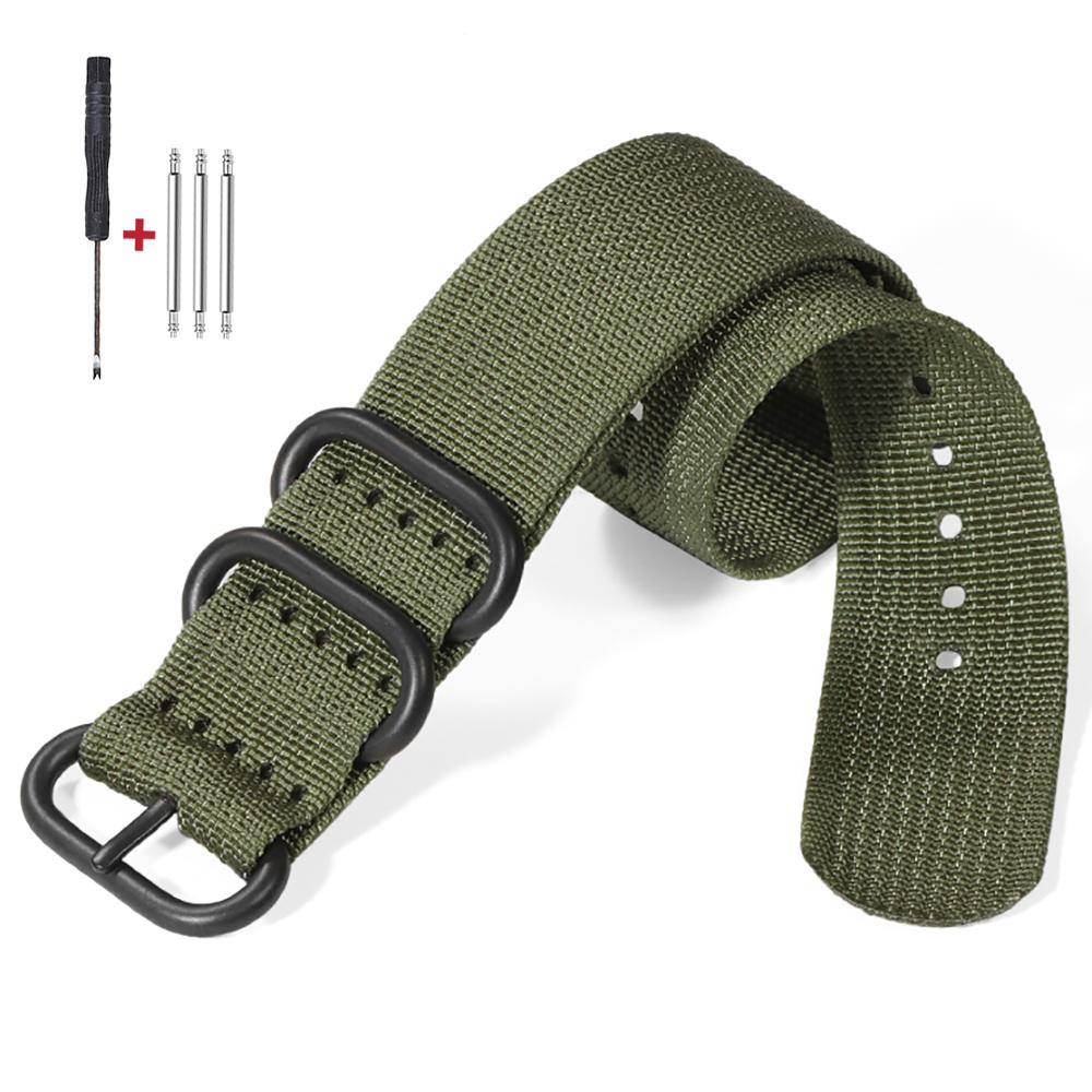 Multicolor Watch Band Nylon Black Ring Buckle Strap 18/20mm 22mm 24mm Striped Waterproof Replace Watch Accessories for Man Women
