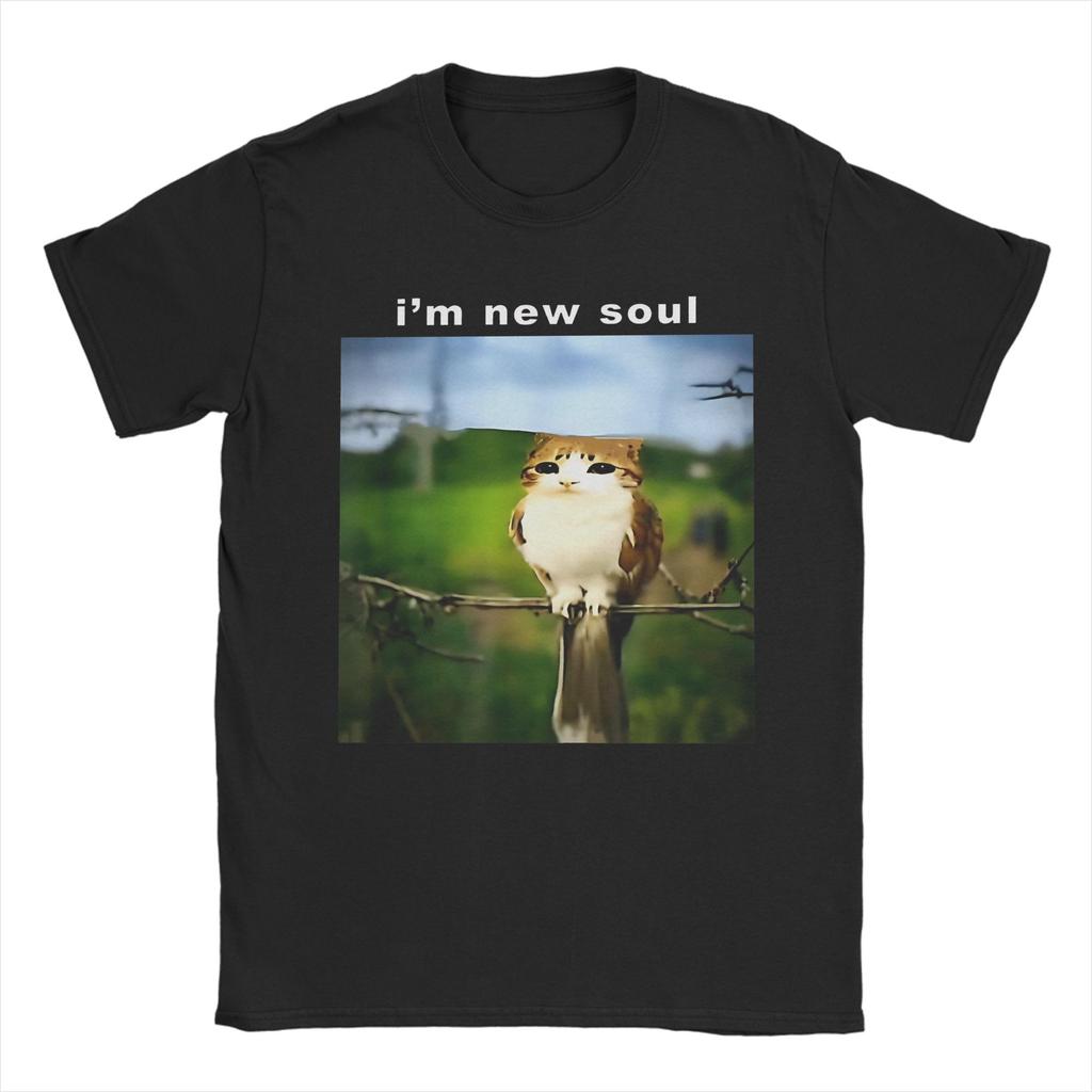 Ich bin Soul Meowl Brainrot Herren T-Shirt Katze Eule Erstaunliche T-Shirts Kurzarm Rundhals T-Shirt Pur