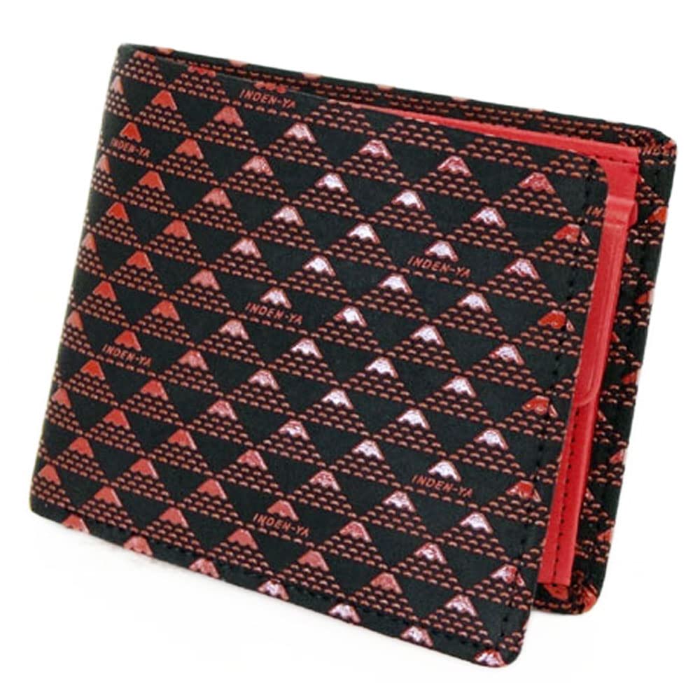 Inden Wallet 2803 Takane Black Deerskin x Red Lacquer Mount Fuji Pattern [Inden-ya] Bi-fold