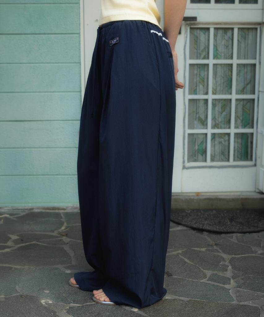 ROSEFRANTZ Back Lace Nylon Wide Pants [Navy]
