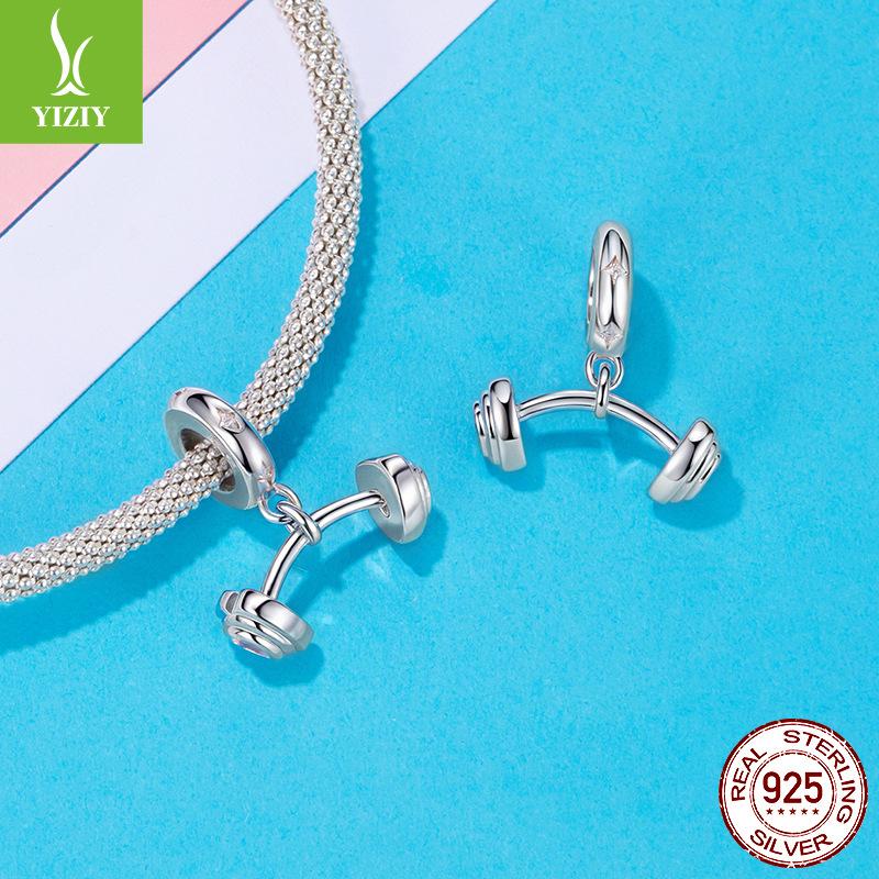 S925 Sterling Silver Pink Love Barbell Pendant Accessories, Fashionable Sports Diy Beaded Bracelet Accessories