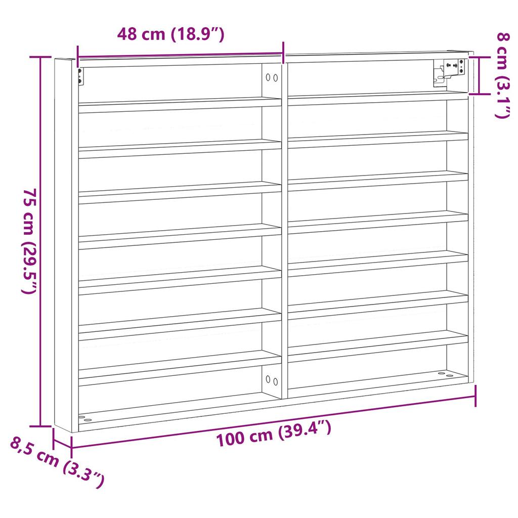 1 Piece wall mounted storage shelf display case, ideal for living room, bedroom, office decoration, 100x8.5x75 cm
