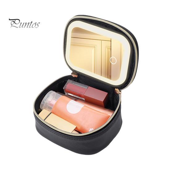 Travel Makeup Bag with LED Mirror Large Capacity Zipper Closure Portable Size Makeup Case Cosmetic Brush Organizer