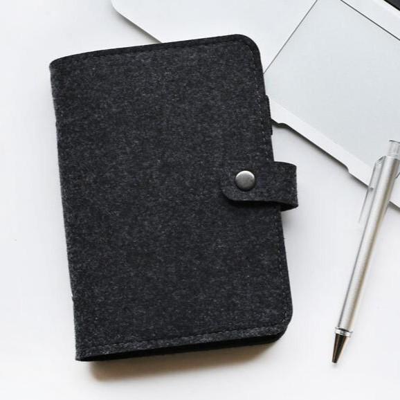 Cross-Border Felt Leather Loose-Leaf Diary Notebook Customizable темно-серого