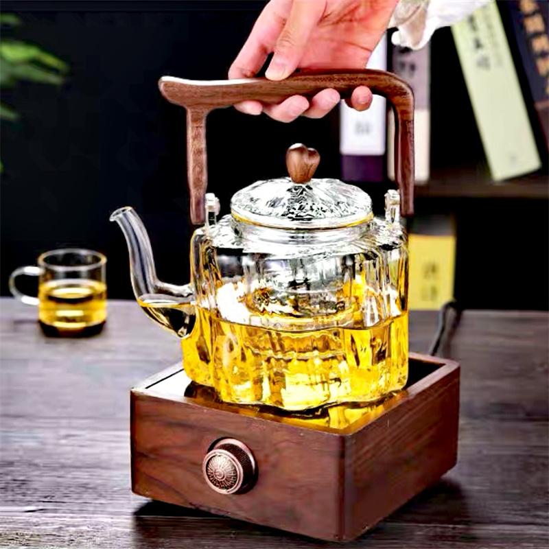 Large Capacity 1300ml Wooden Handle Glass Teapot High Borosilicate Heat Resistant Glass Beam Tea Pot Kungfu Tea Set Teaware