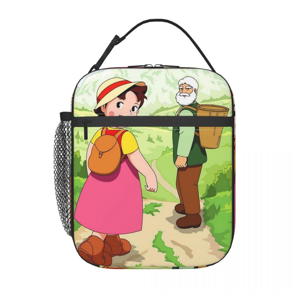 Anime Heidi Mädchen der Alpen Peter Opa Isolierte Lunchtasche für Damen Kinder Tragbare Lebensmittelboxen Thermische Lunchbox Tragetasche