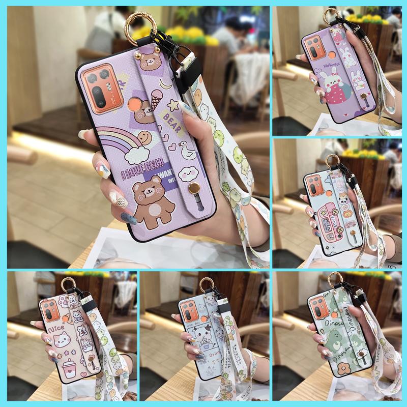 Silicone Anti-dust Phone Case For HTC Desire 20 Plus/D20+ Cute Protective Wrist Strap Ring Back Cover Shockproof Lanyard