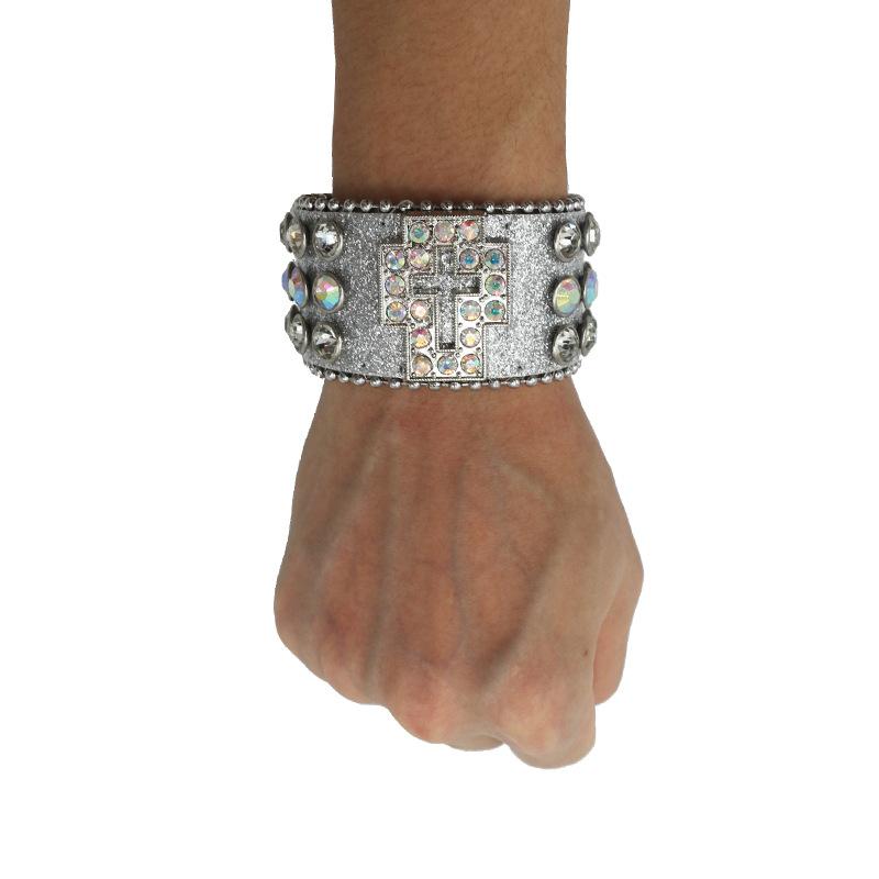Europäische und amerikanische trendige Kreuz-Set Diamant- und Strass-Armbänder, personalisierte PU-Lederarmbänder