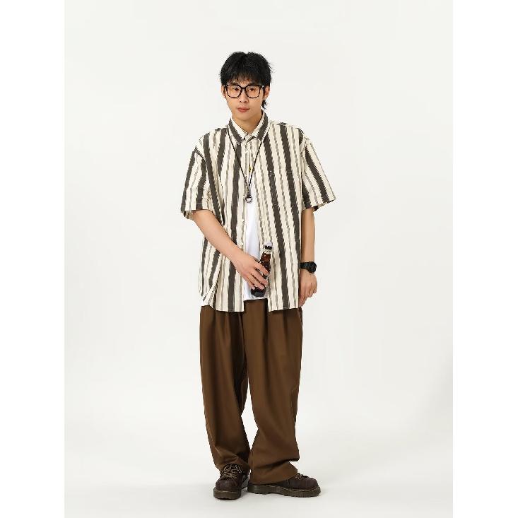 Short Sleeved Shirt For Men With A Niche Design, Striped Five Quarter Sleeves, High-End Feel, Loose And Handsome Long Sleeved Shirt