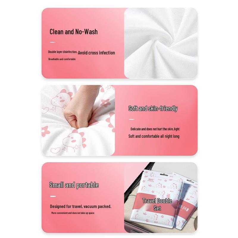 Four-Piece Disposable Bedding Set: Includes Bed Sheet, Pillowcase, and Duvet Cover for Travel and Tourism.