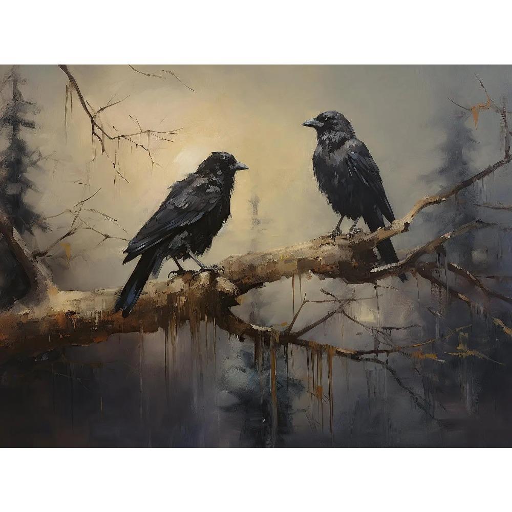 Terror Dark Blackbirds Oil Posters Classic Crow Halloween Prints Gothic Canvas Painting Wall Art Pictures Home Living Room Decor