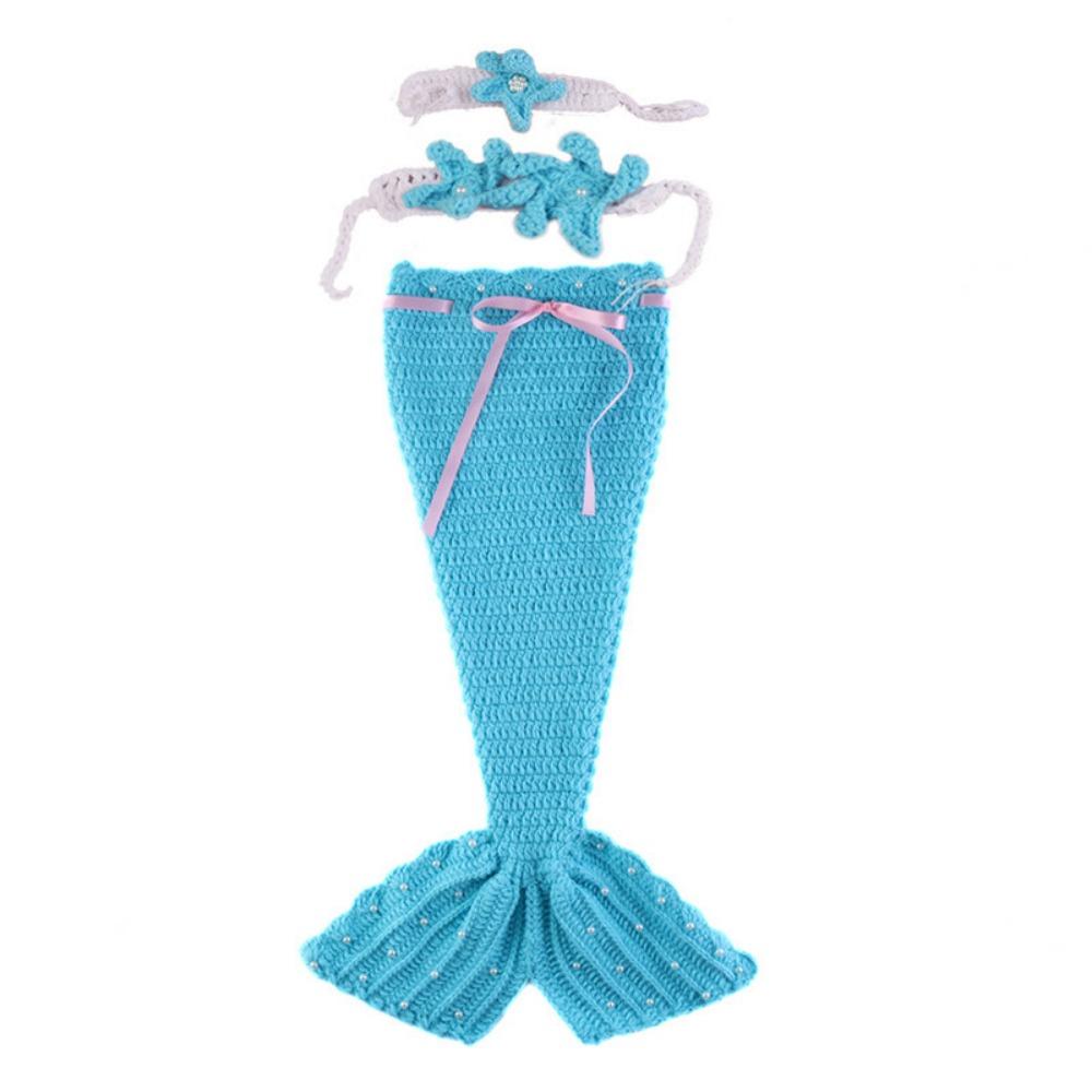 

3pcs/Set Handmade Baby Mermaid Costume Set Creative Baby Photo Props Performances светло-синий